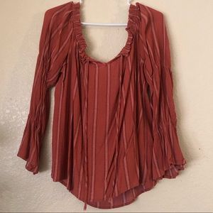 Forever21 Striped Off The Shoulder Long Sleeve Top